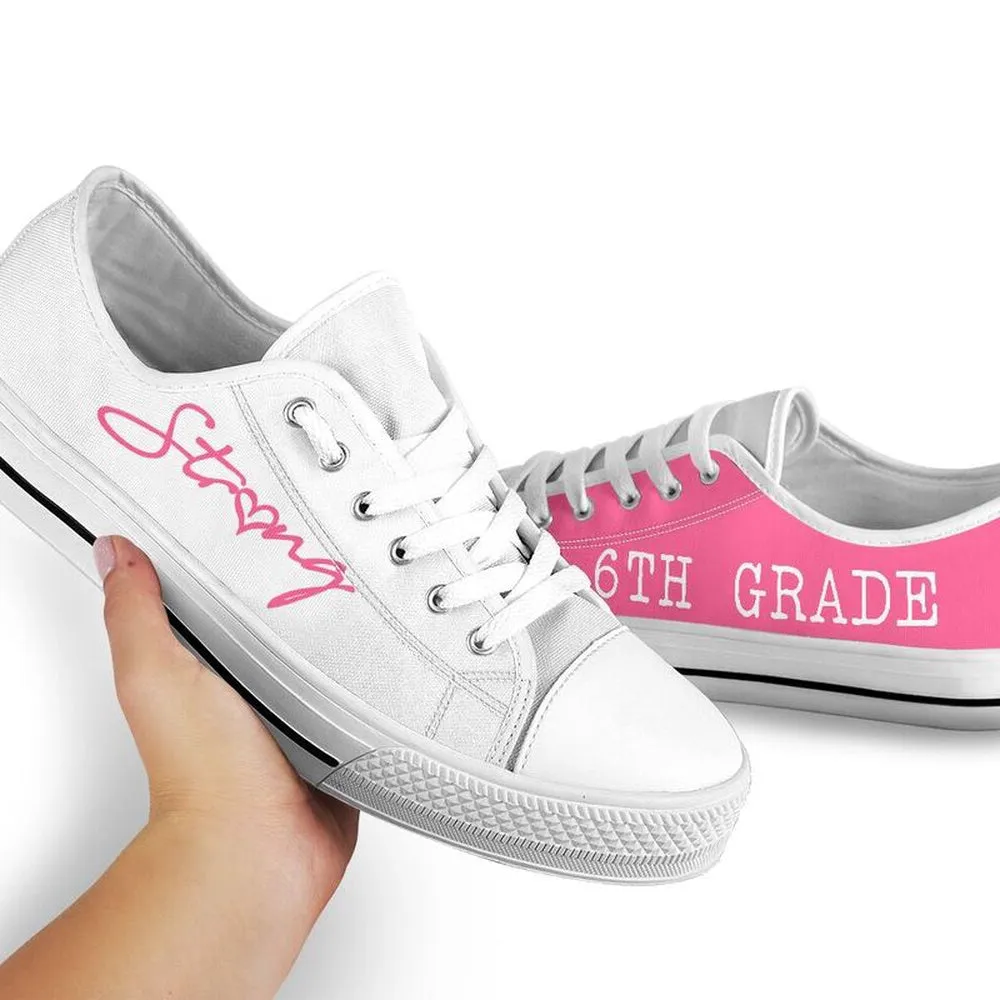 6Th Grade Strong Pink White Shoes, Teacher Shoes, Low Top Sneakers