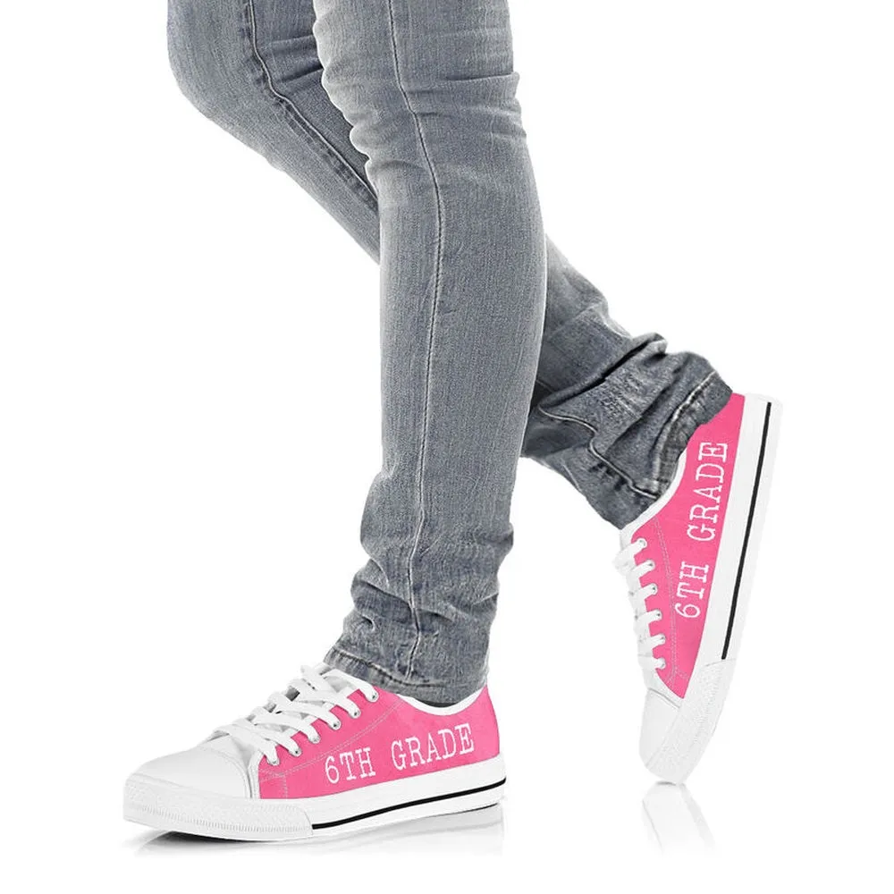 6Th Grade Strong Pink White Shoes, Teacher Shoes, Low Top Sneakers