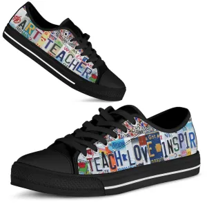 Art Teacher Love Teach License Plates Low Top Black Shoes, Teacher Shoes, Low Top Sneakers