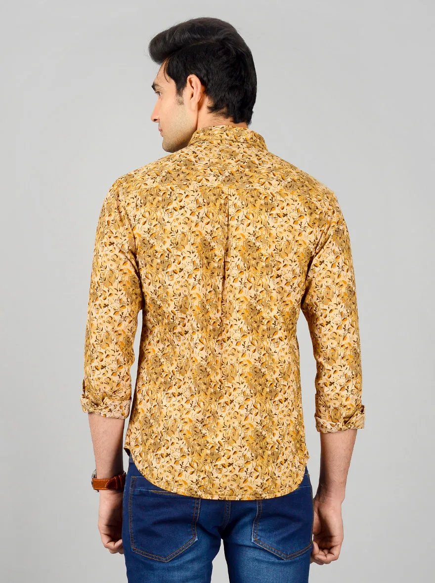 Biscuit Brown Printed Slim Fit Casual Shirt | Greenfibre