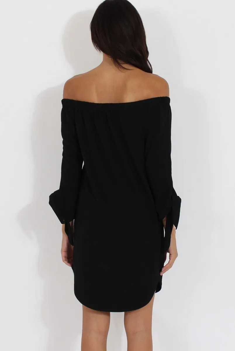 Black Bardot Tie Cuffs Dress - Whitney