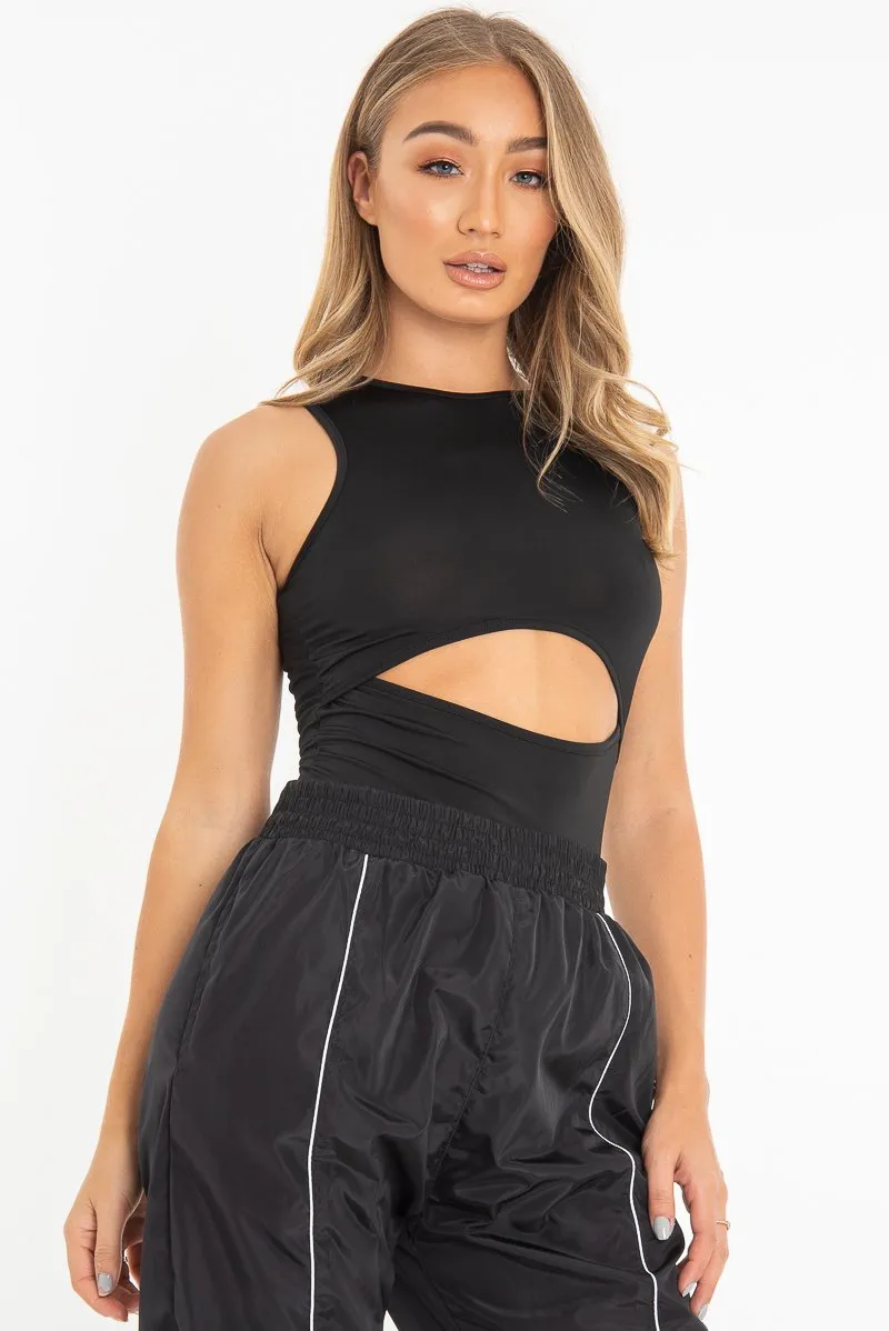 Black Cut Out Racer Neck Sleeveless Bodysuit - Kourtney