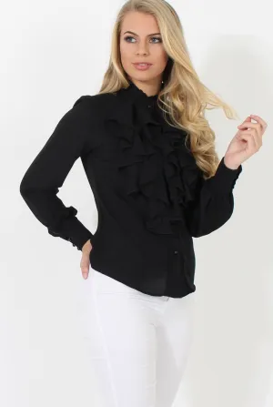 Black Frill Front Blouse - Camille