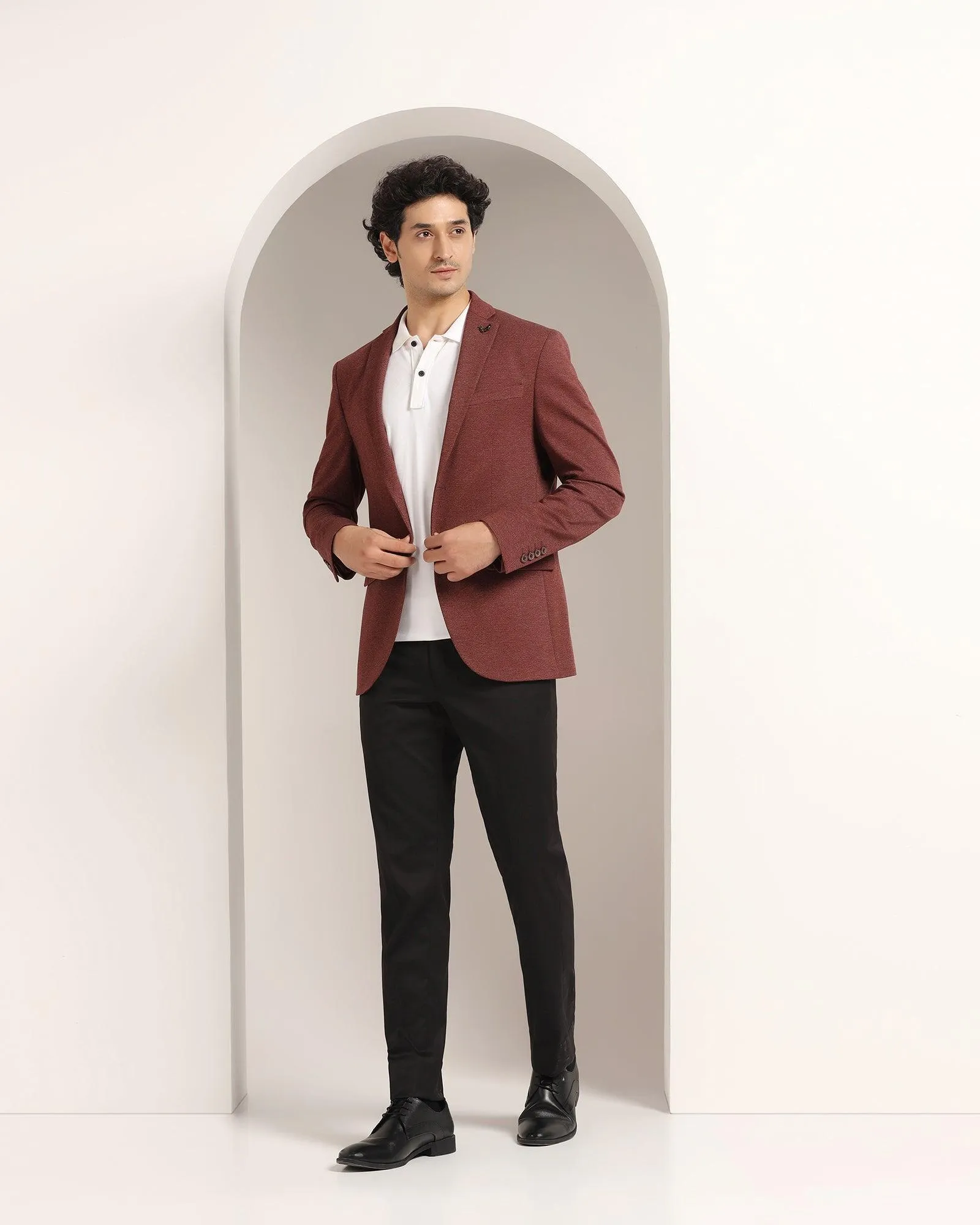 Casual Wine Textured Blazer - Lupin