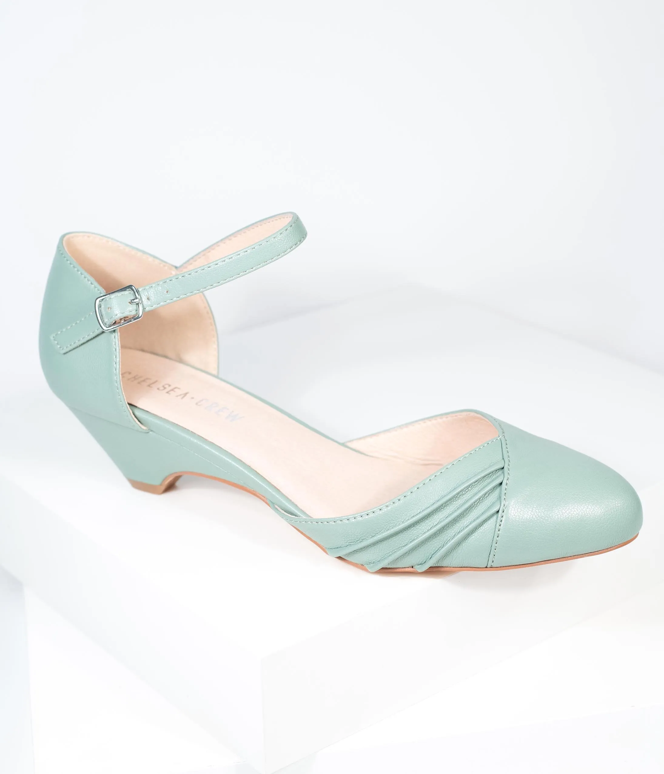 Chelsea Crew Dusty Mint Leatherette Perina Low Heel