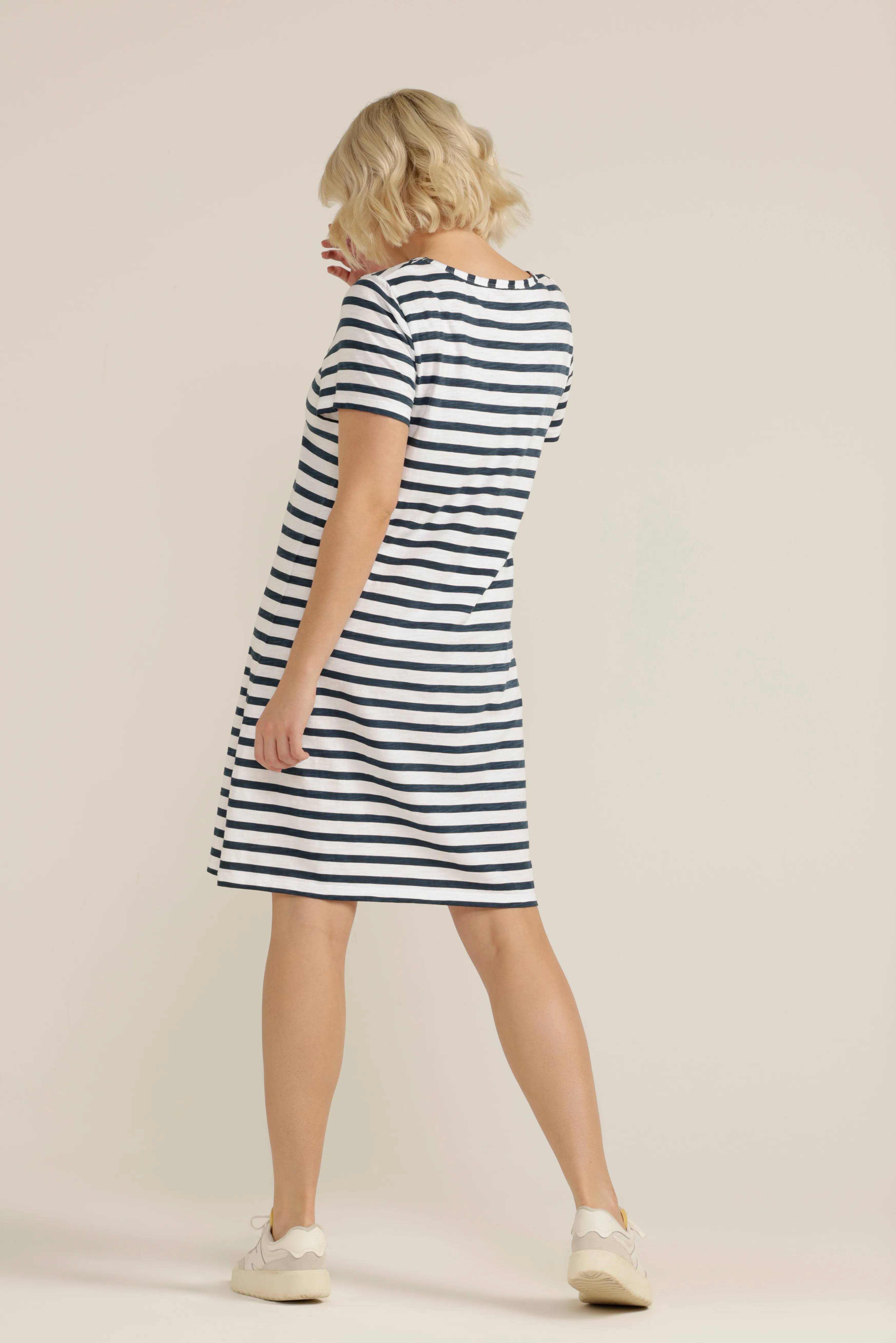 Cotton Stripe Tee Dress White/Navy