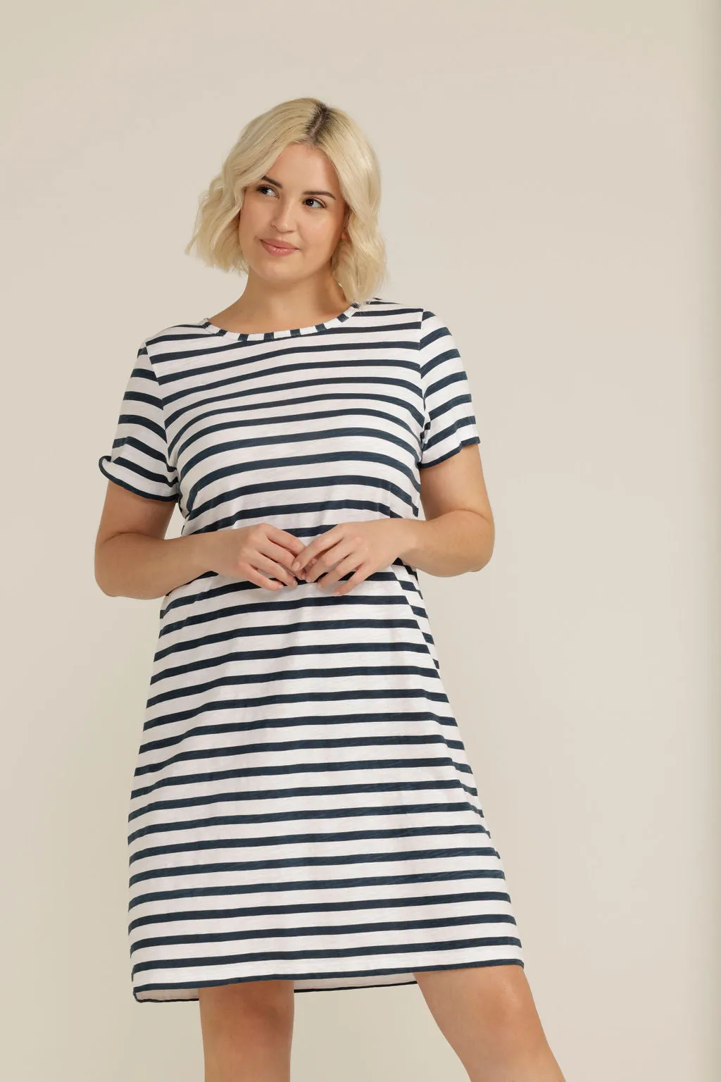 Cotton Stripe Tee Dress White/Navy