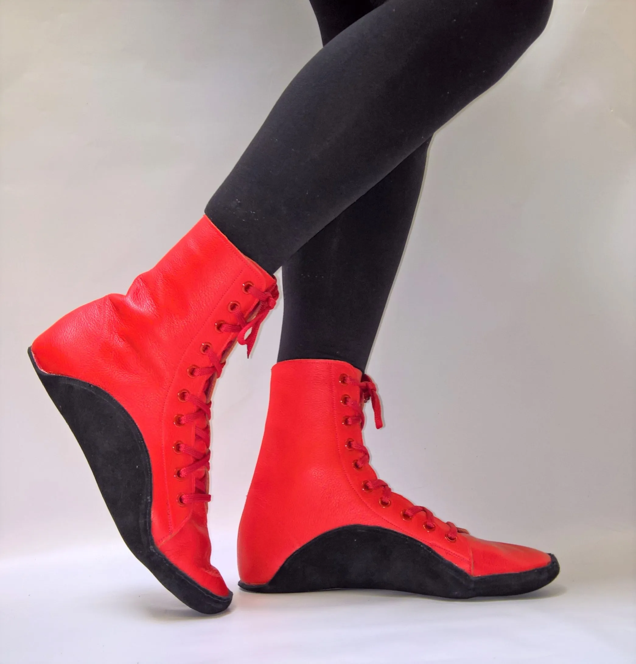 CUSTOM MADE Red Tightrope Boots w/ Black Sole