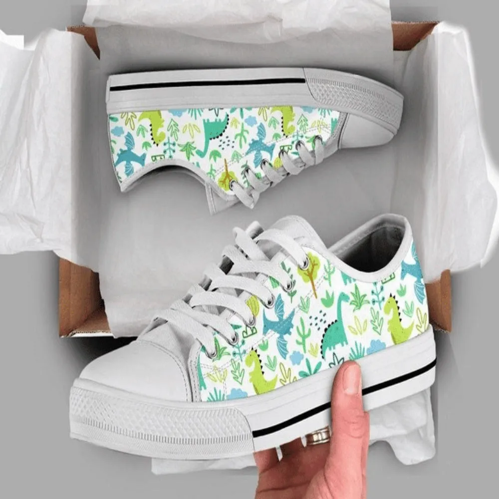 Dinosaur Cartoon Low Top Shoes, Animal Print Canvas Shoes, Print On Canvas Shoes