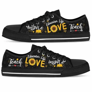 Educator Life Teacher Sunflower Teach Love Inspire Low Top Shoes, Teacher Shoes, Low Top Sneakers