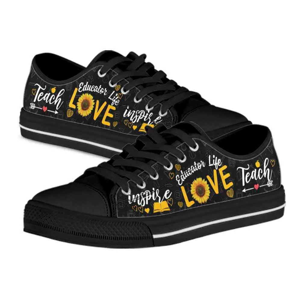 Educator Life Teacher Sunflower Teach Love Inspire Low Top Shoes, Teacher Shoes, Low Top Sneakers