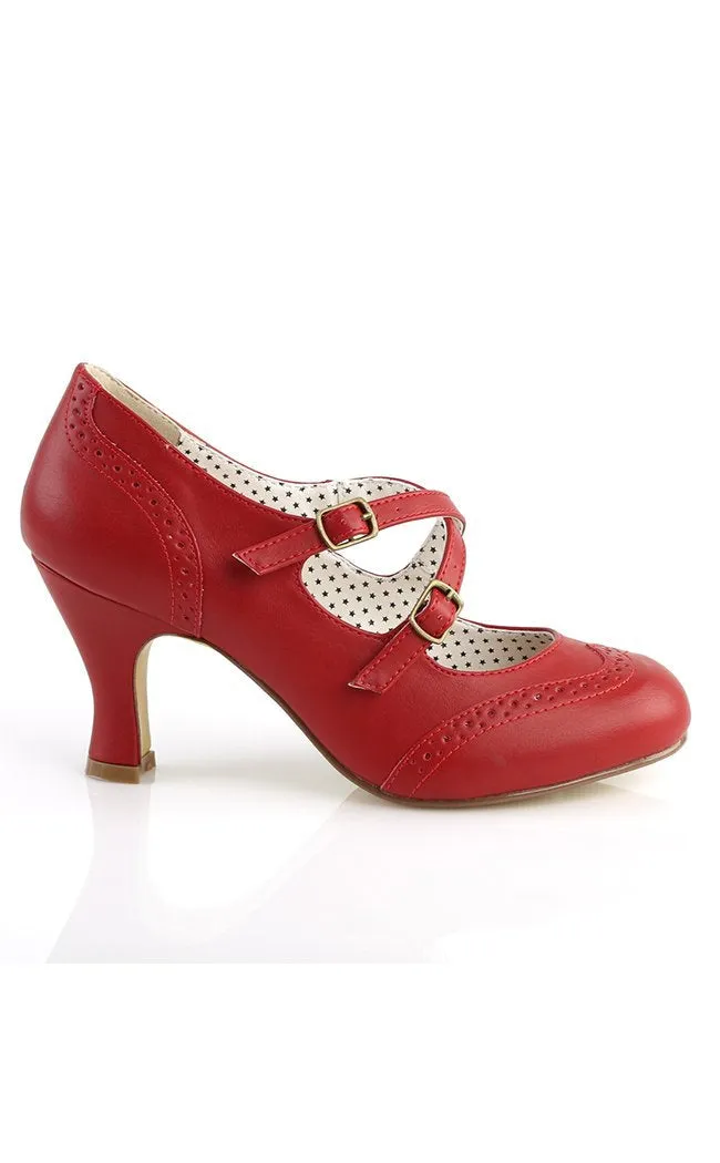 FLAPPER-35 Red Faux Leather Heels (AU stock)