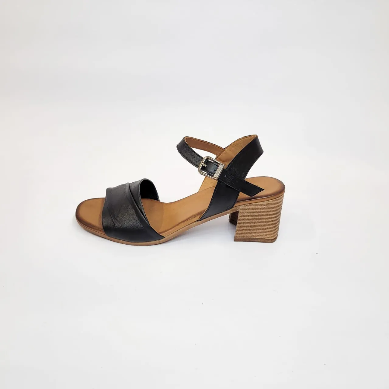 Gia black leather block heel sandal