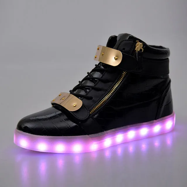 Golden Silver Glowing LED Light Flat High Top Shoe