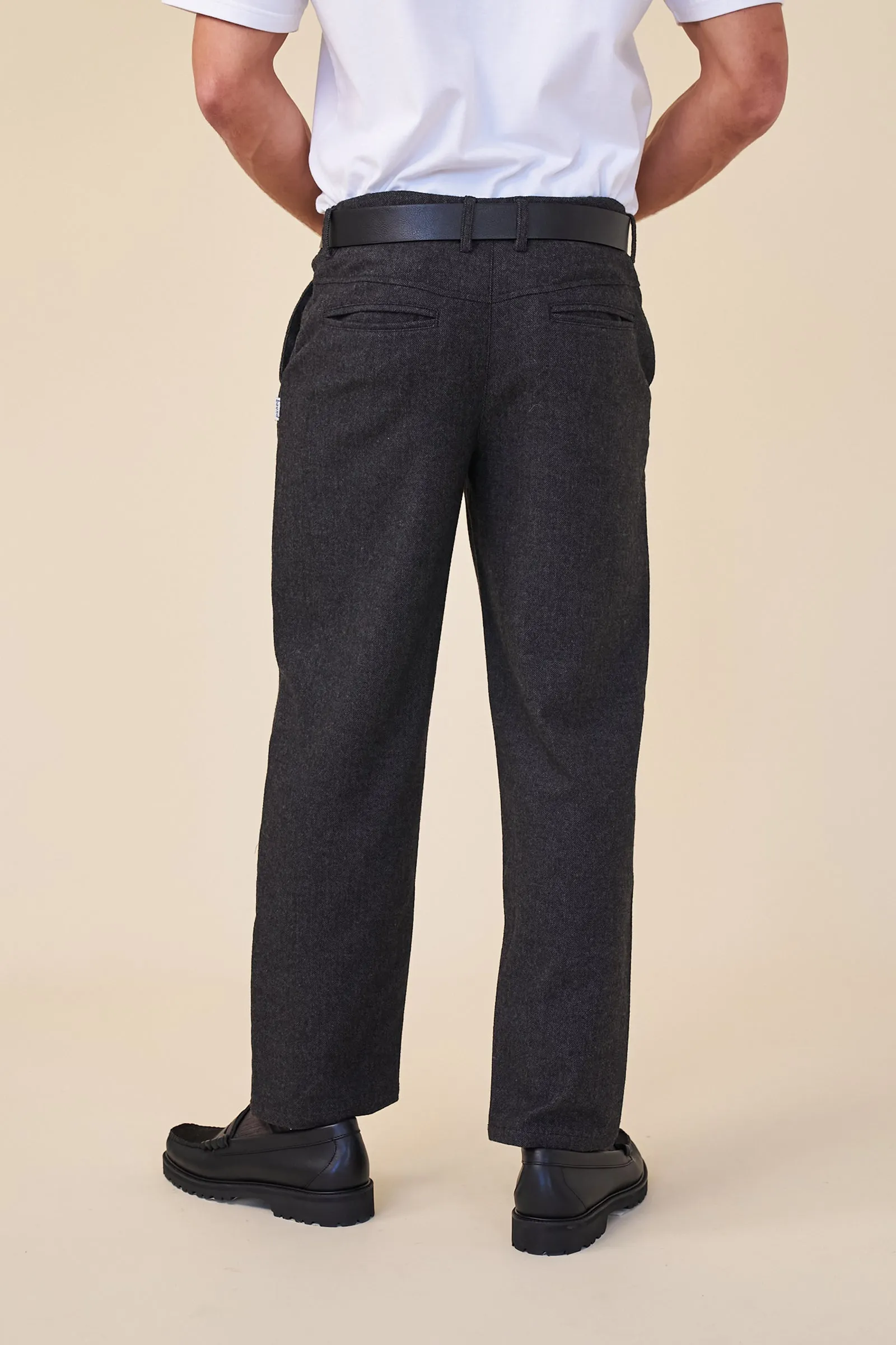 HERRINGBONE WOOL TROUSER - CHARCOAL