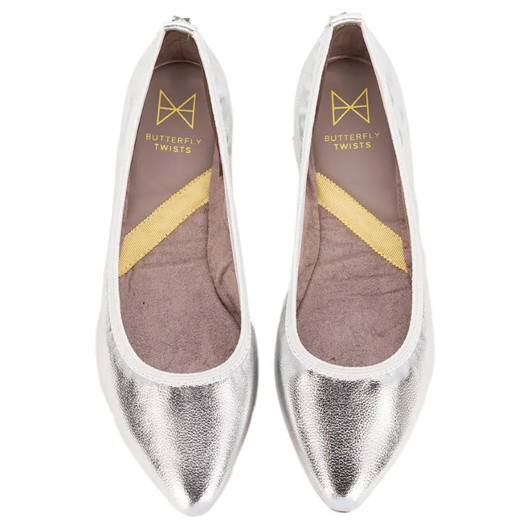 JANEY Ballet Flat Shoes - Silver Tumble Nappa