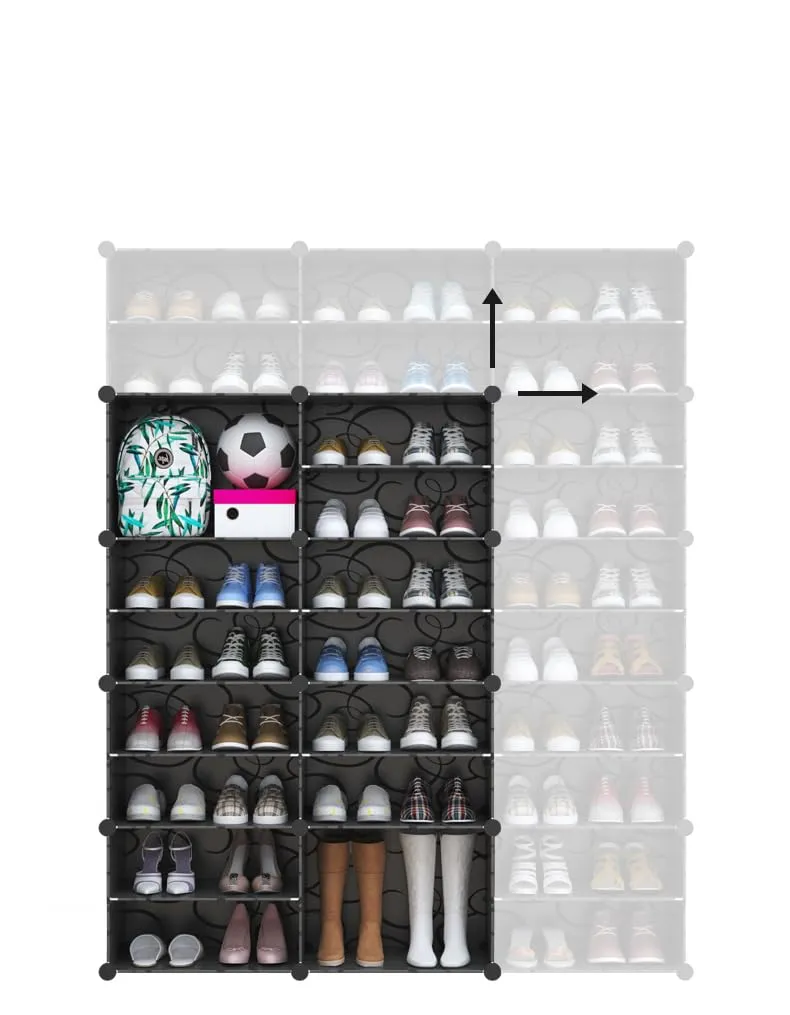 Kuber Industries Pack of 5 Shoes Cabinet | 2 Column 4-Tier Foldable Shoe Rack Organizer for Closet | Plastic Shoe Shelf Collapsible Shoes Storage Box | Shoe Cabinet with Lids | JL2C4TBK | Black