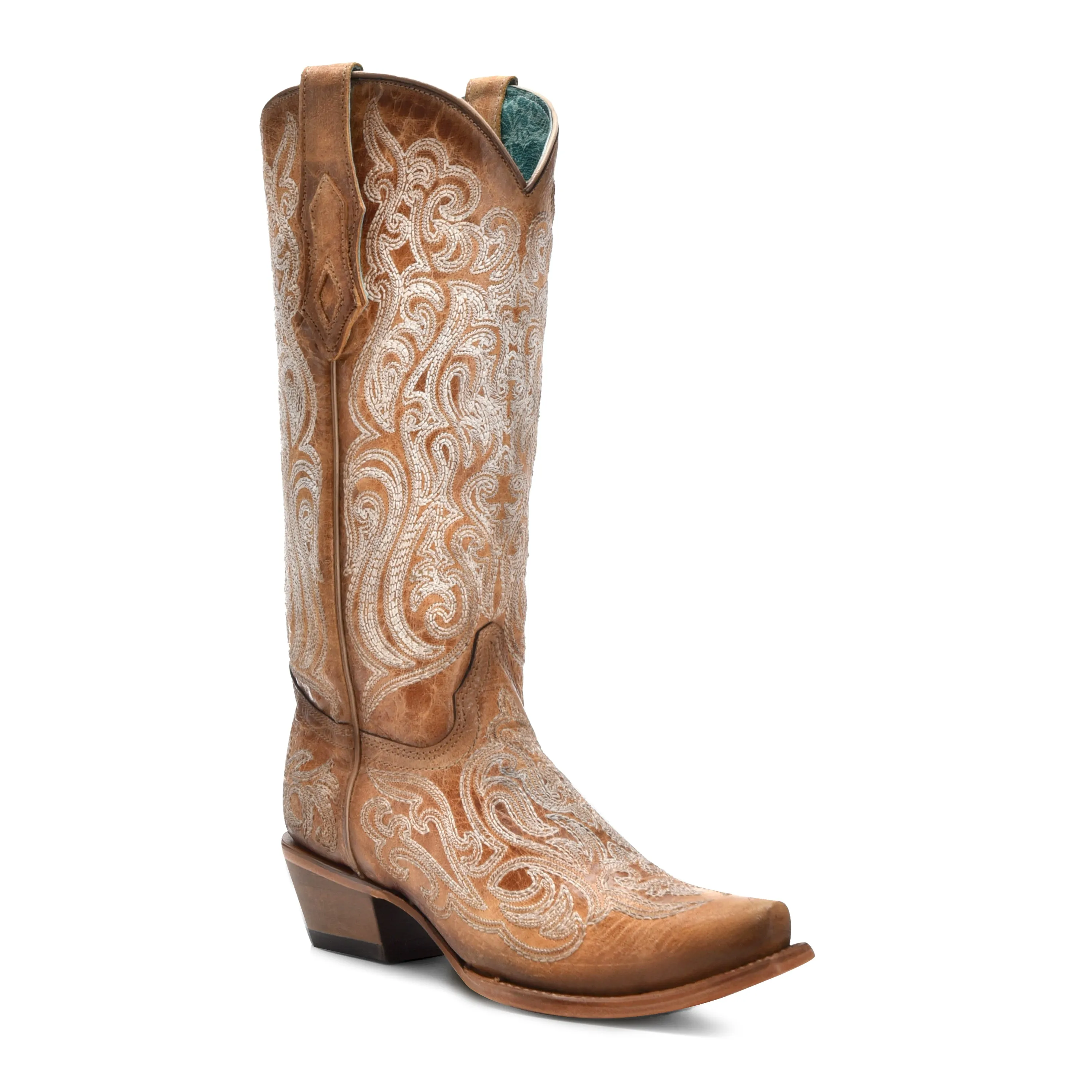 LD Crackled Straw Blue Luminescent Embroidery Western Boot - Corral Boots