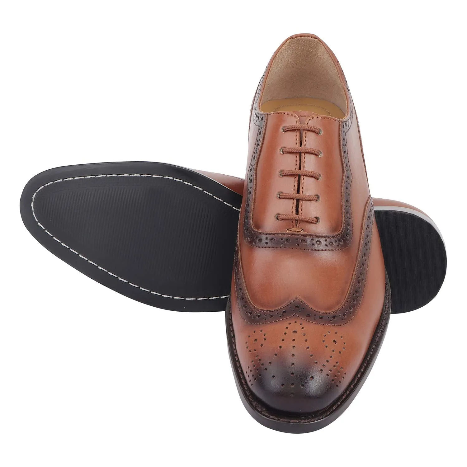 LIBERTYZENO Mens Wingtip Genuine Leather Oxford Dress Shoes 920 Tan