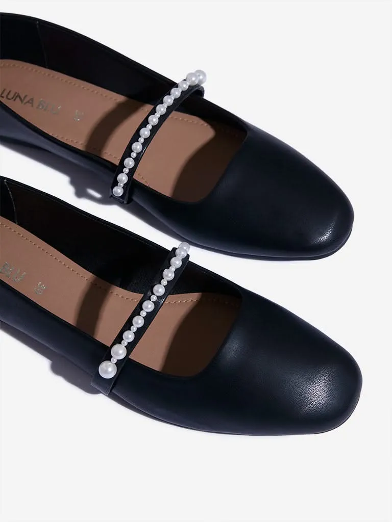 LUNA BLU Black Pearlescent Mary Jane Shoes