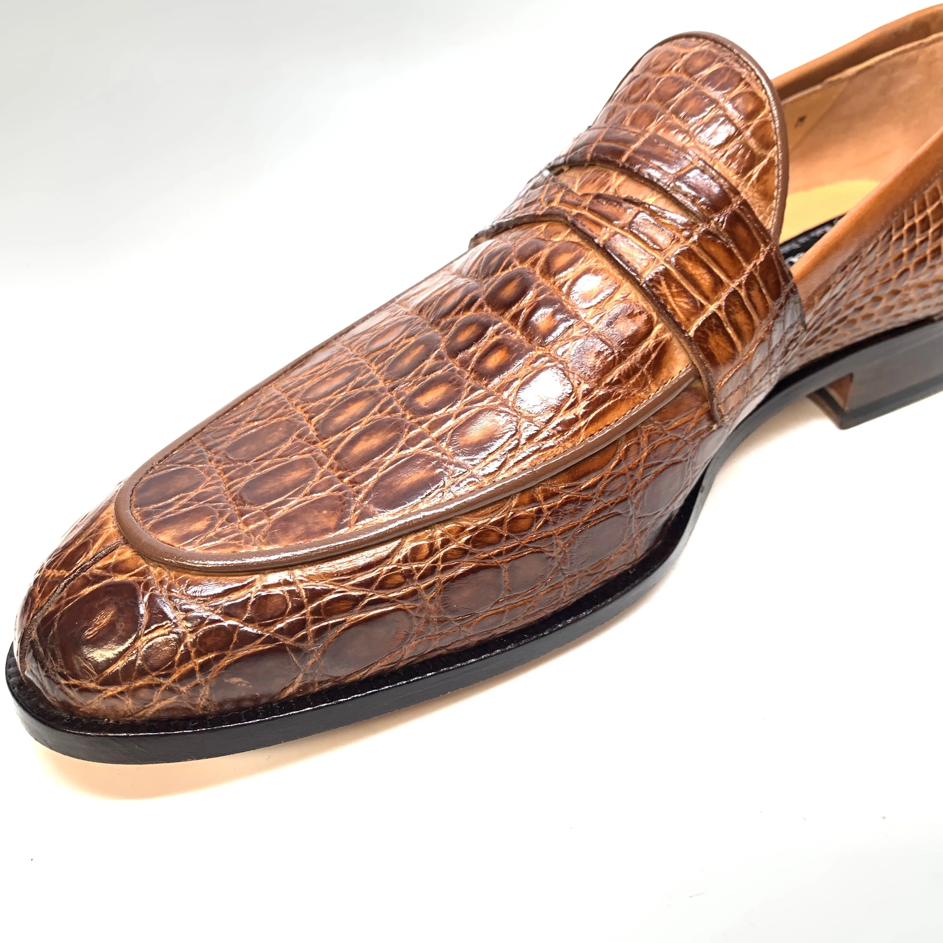 Mauri 4862 Brown Alligator Belly Penny Loafers