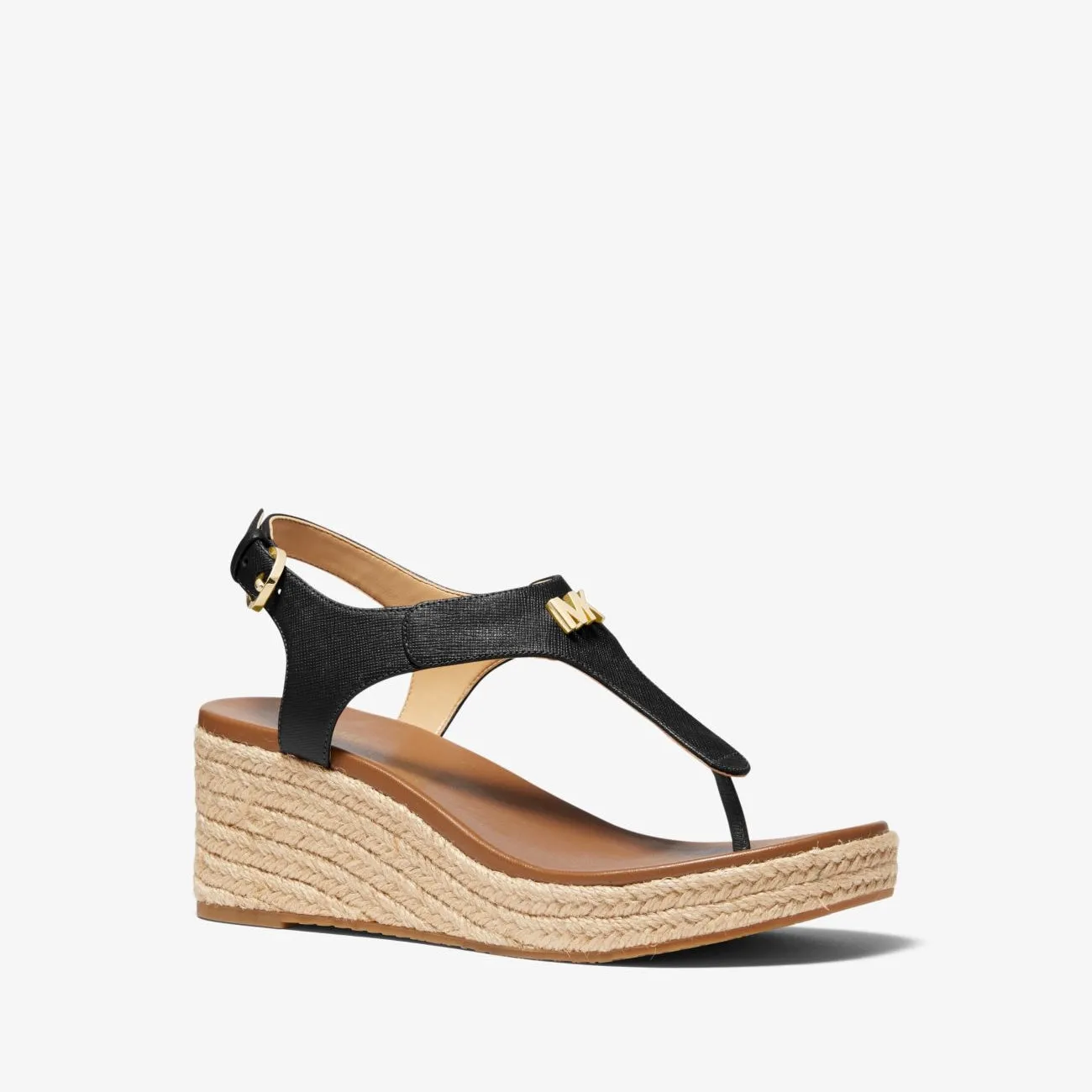 Michael Michael Kors Laney Saffiano Leather Espadrille Wedge Sandals, black