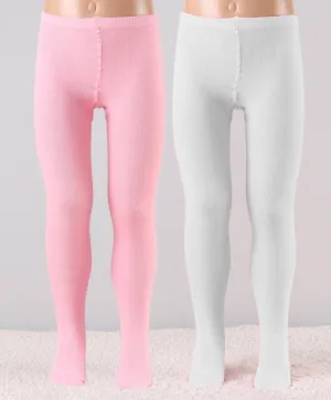 Mustang Combo of 2 Cotton Blend Stockings: Pink & White