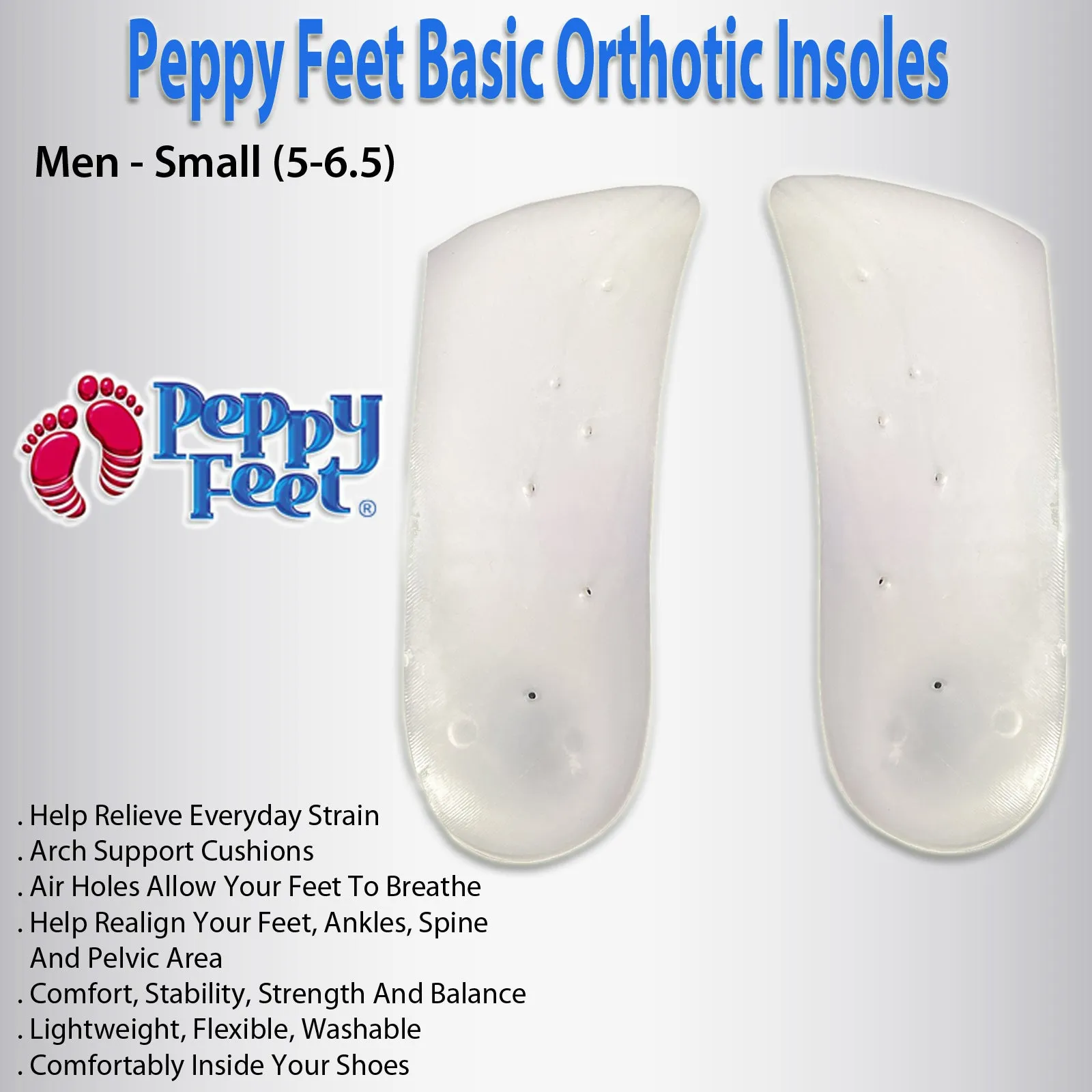 Peppy Feet Basic Orthotic Insoles - Men - Small (5-6.5)