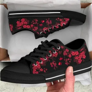 Red Cherry Blossom Low Top Shoes, Low Top Sneaker, Low Top Canvas Shoes