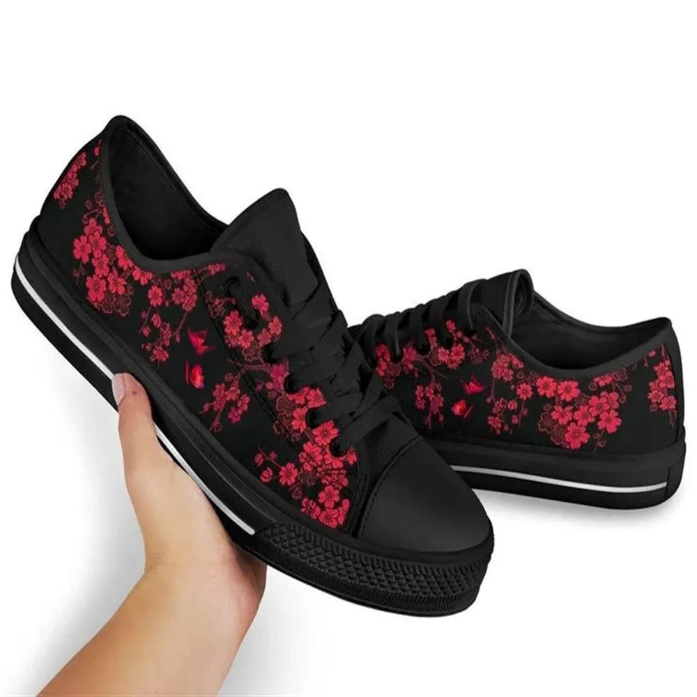 Red Cherry Blossom Low Top Shoes, Low Top Sneaker, Low Top Canvas Shoes