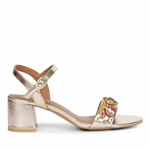 Saint Ella Multi Stones Decor Platin Leather Block Heels