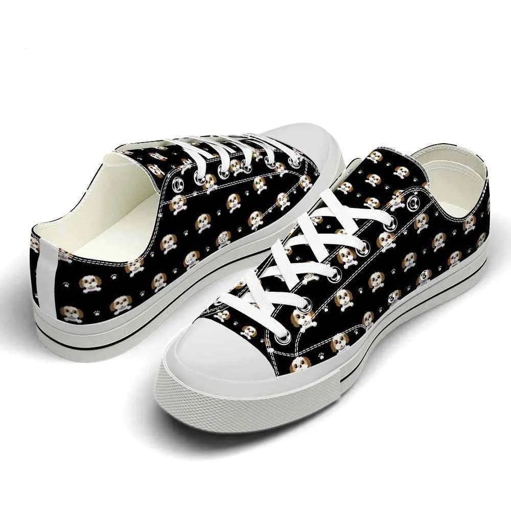 Shih Tzu Cute Pattern Black Low Top Shoes - Happy International Dog Day Canvas Sneaker, Dog Printed Shoes, Canvas Shoes For Men, Women