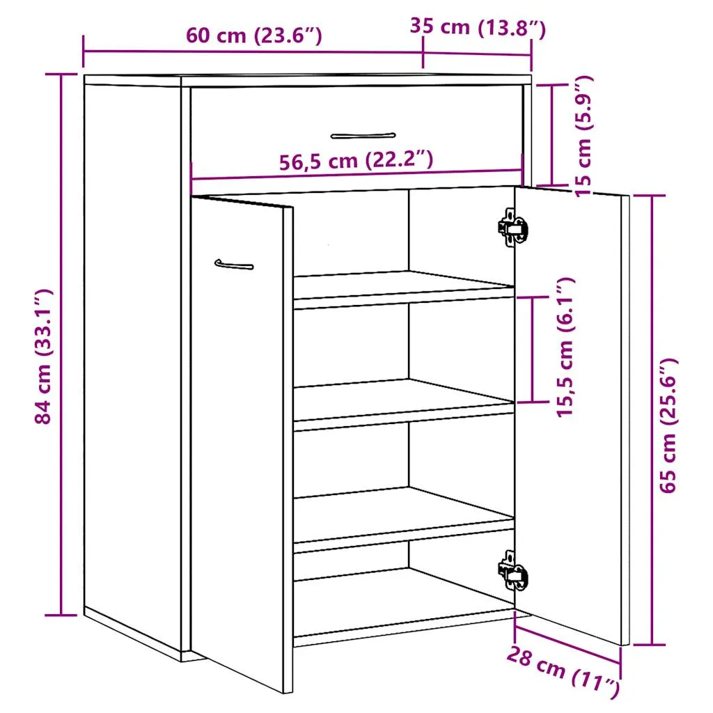 Shoe Cabinet Artisan Oak 60x35x84 cm Engineered Wood