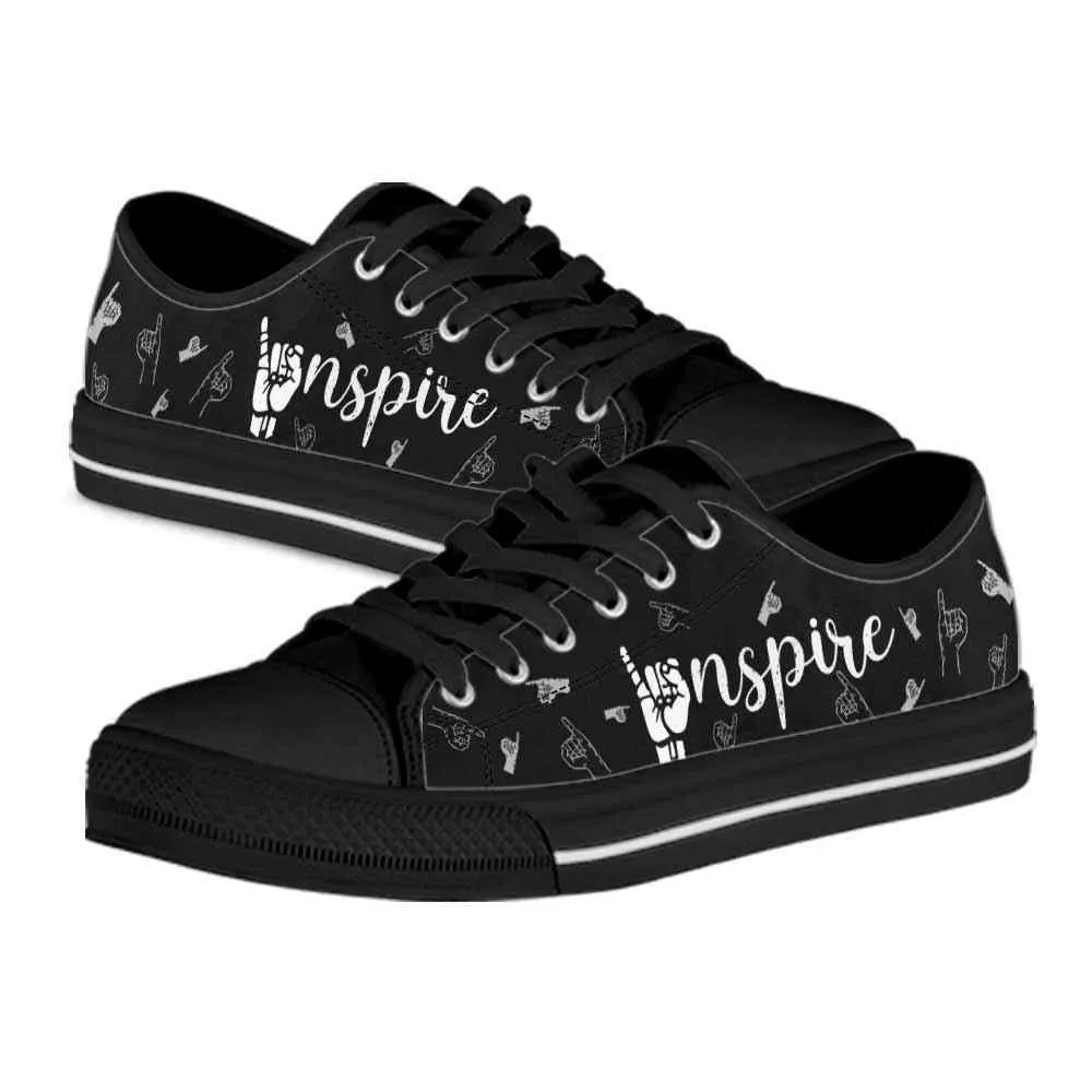 Sign Language Hands Pattern Inspire Low Top Shoes, Teacher Shoes, Low Top Sneakers