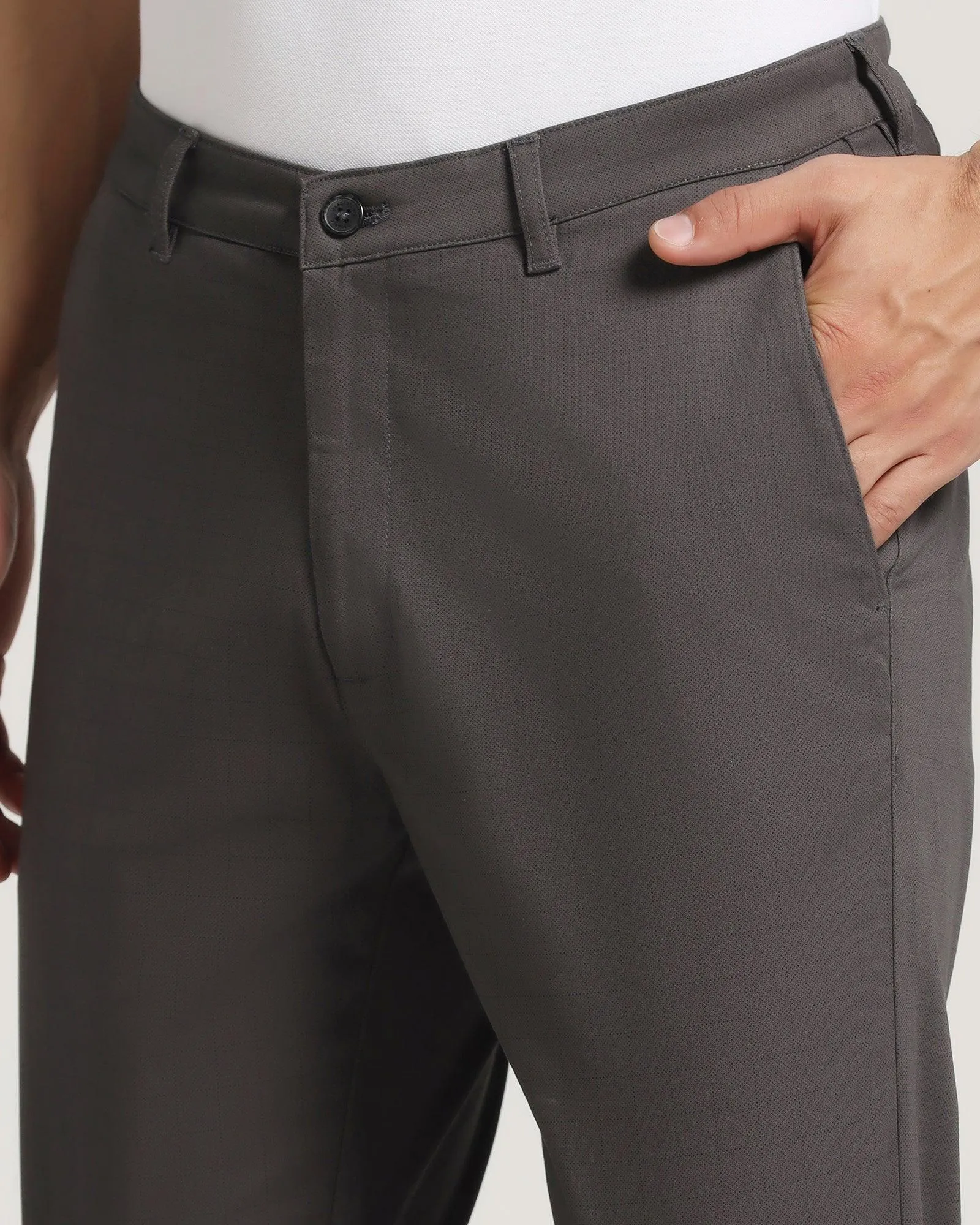 Slim Comfort Casual Charcoal Check Khakis - Ginger