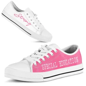 Special Education Strong Pink White Shoes, Teacher Shoes, Low Top Sneakers