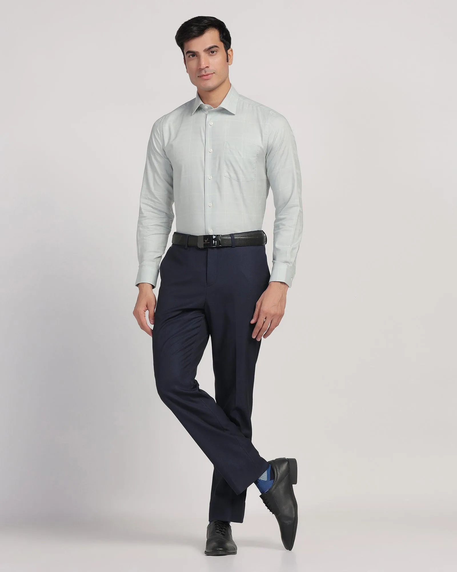 Straight B-90 Formal Blue Textured Trouser - Passion