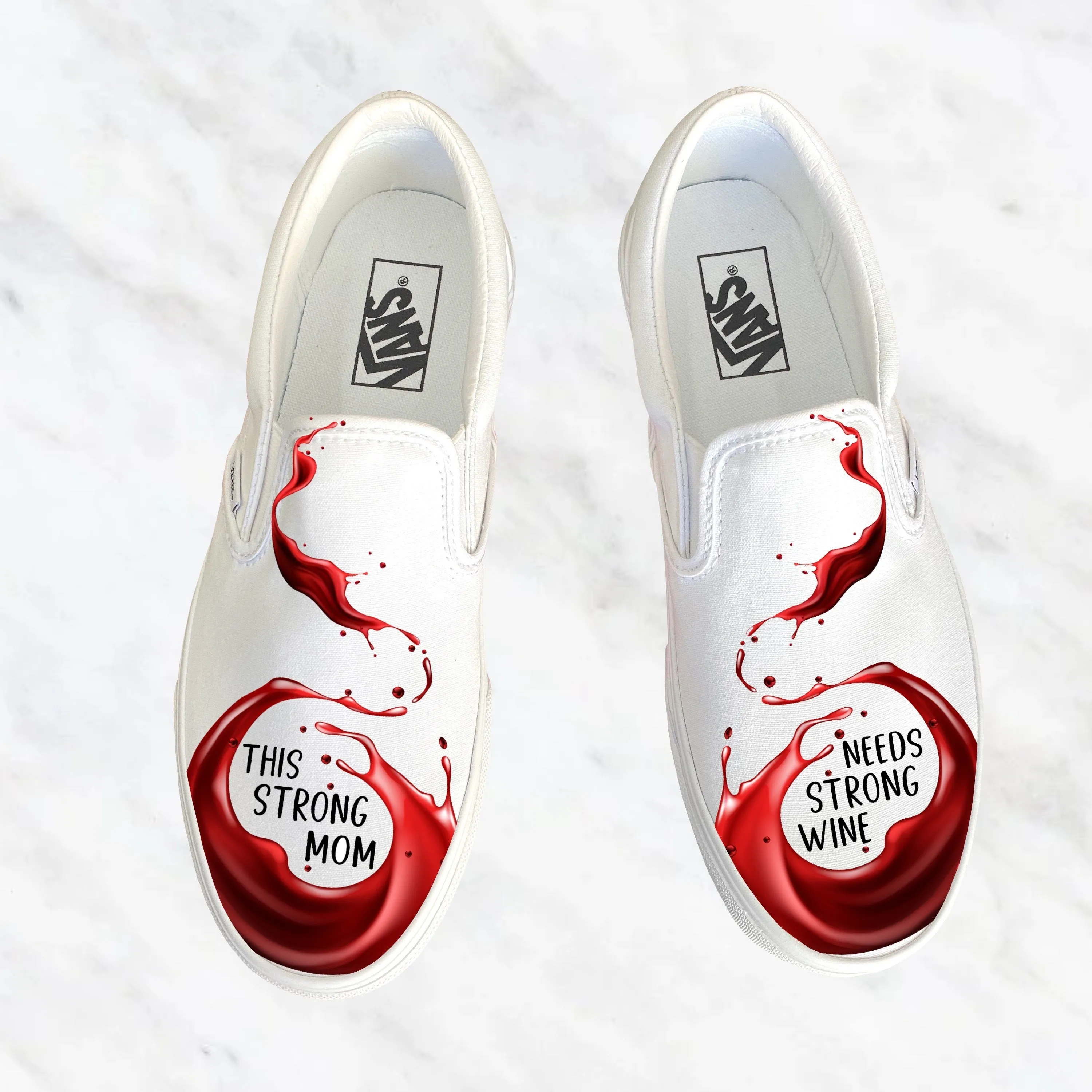 Strong Moms Need Strong Wine Custom Slip On Vans