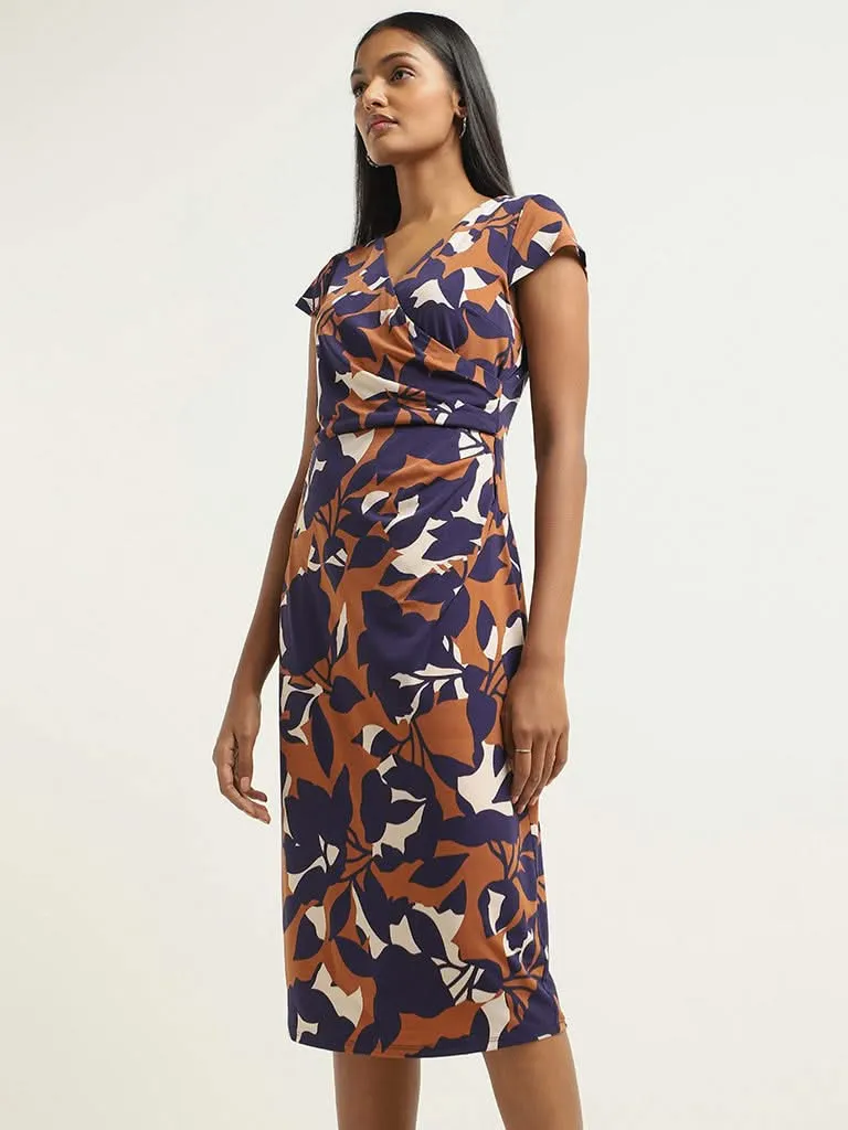 Wardrobe Navy Printed Wrap Dress