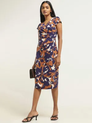 Wardrobe Navy Printed Wrap Dress