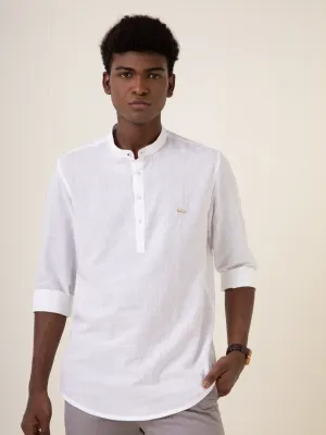 White Hand Woven Khadi Mandarin Kurta Shirt